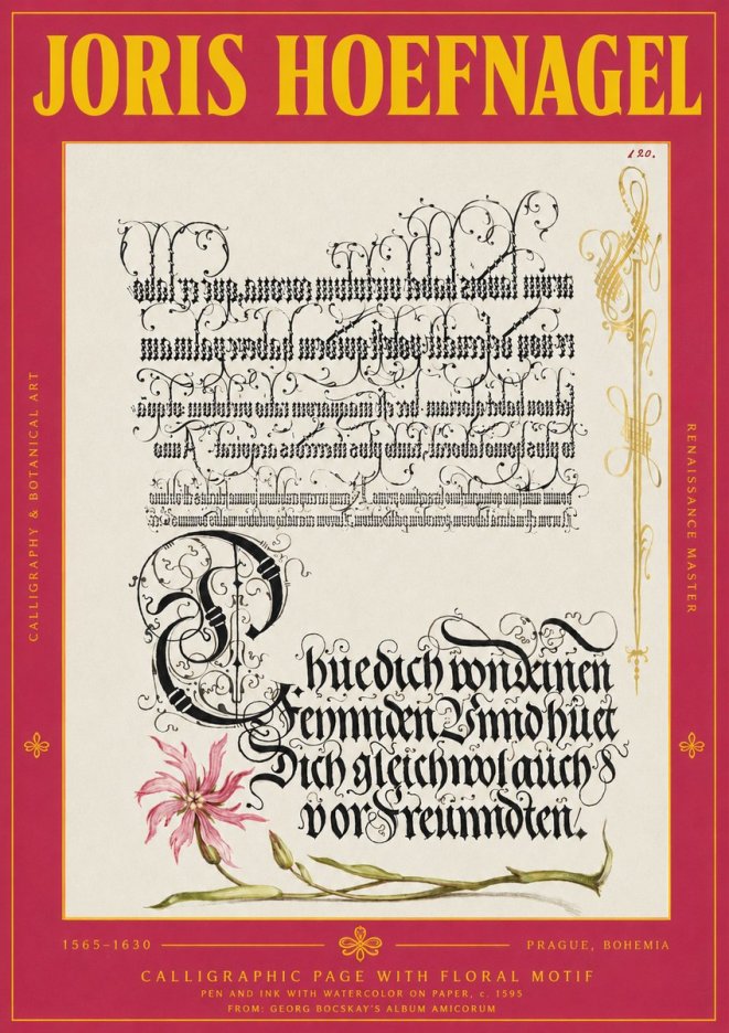 Joris Hoefnagel Calligraphy with Floral Ornament No4 - Poster