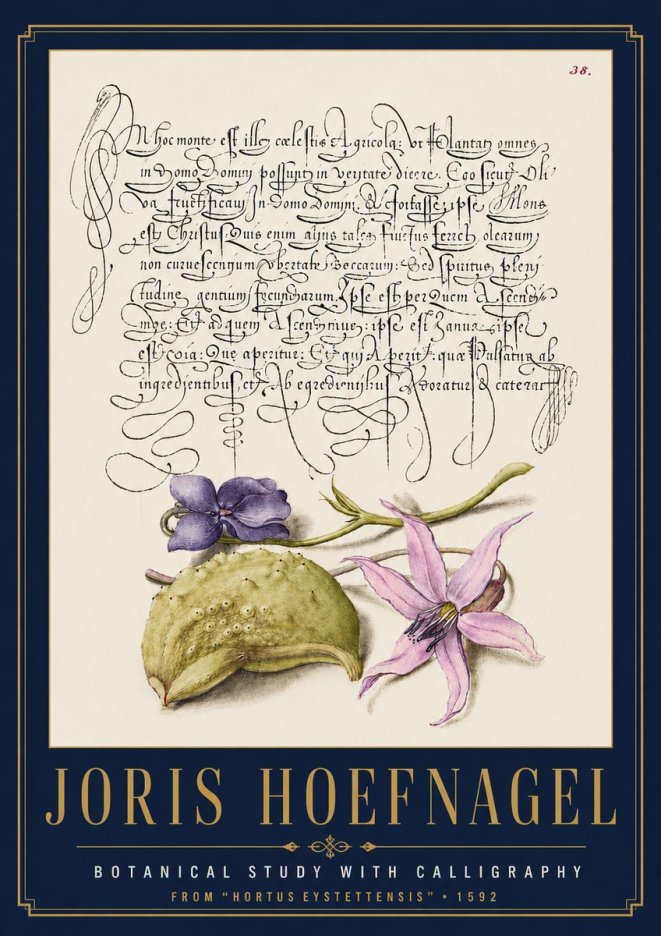 Joris Hoefnagel Botanical Study with Calligraphy I No4 - Poster