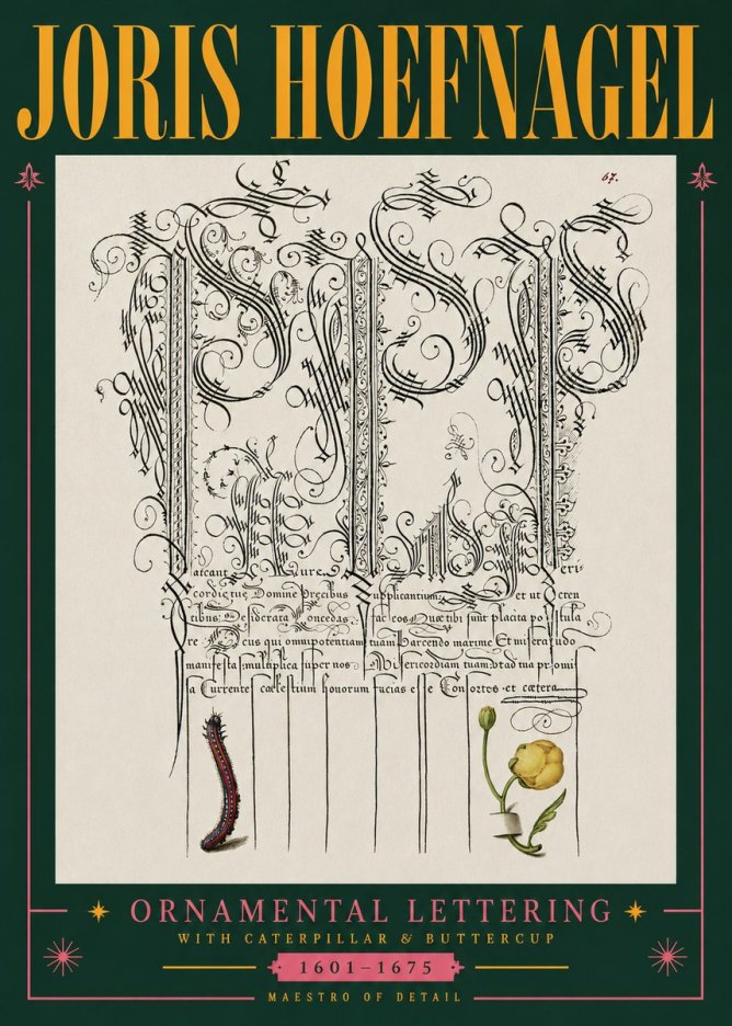 Joris Hoefnagel Ornamental Calligraphy with Caterpillar and Buttercup No5 - Poster