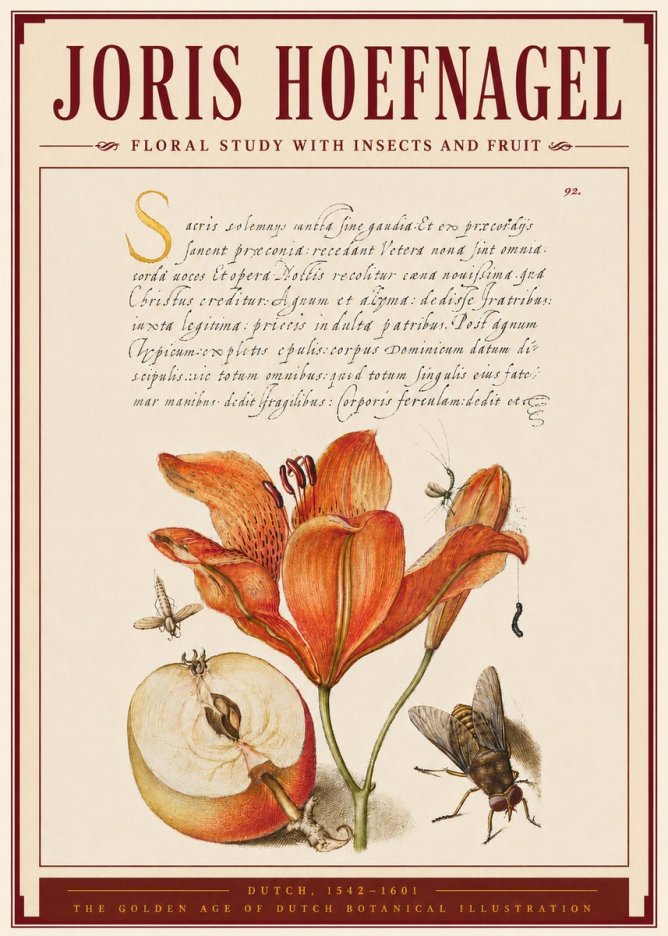 Joris Hoefnagel Floral Study with Insects and Fruit No4 - Poster