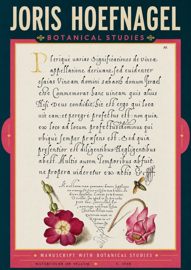 Joris Hoefnagel Manuscript with Botanical Studies No6 - Poster