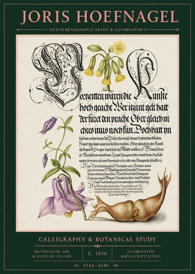 Joris Hoefnagel Calligraphy & Botanical Study No2 - Poster