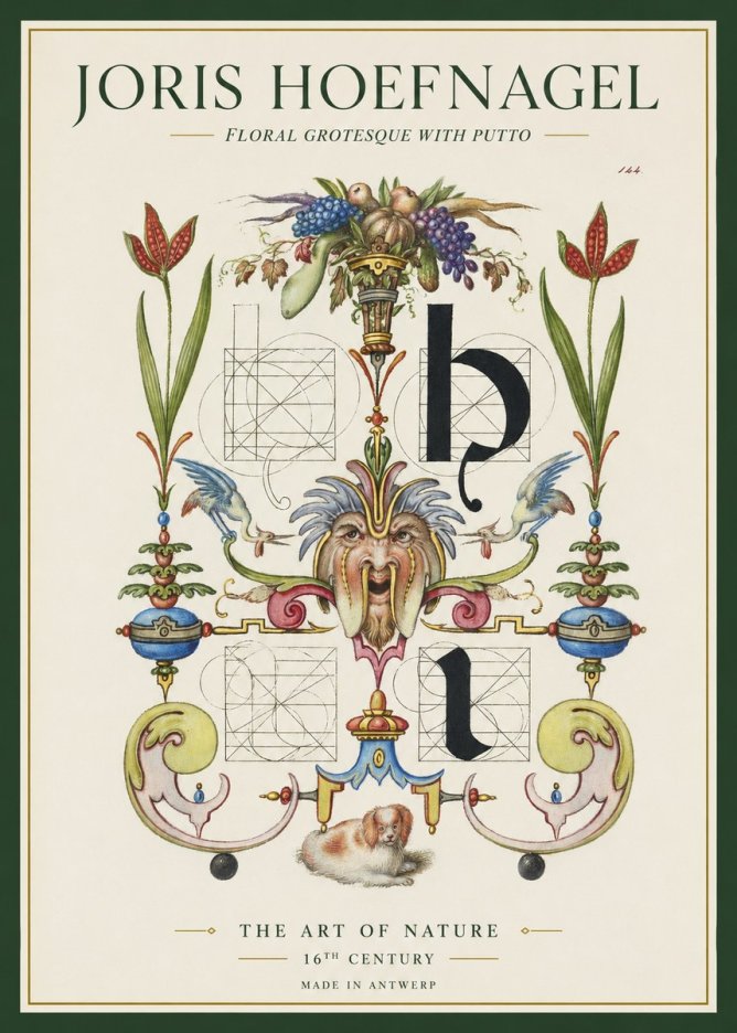 Joris Hoefnagel Floral Grotesque with Putto No1 - Poster