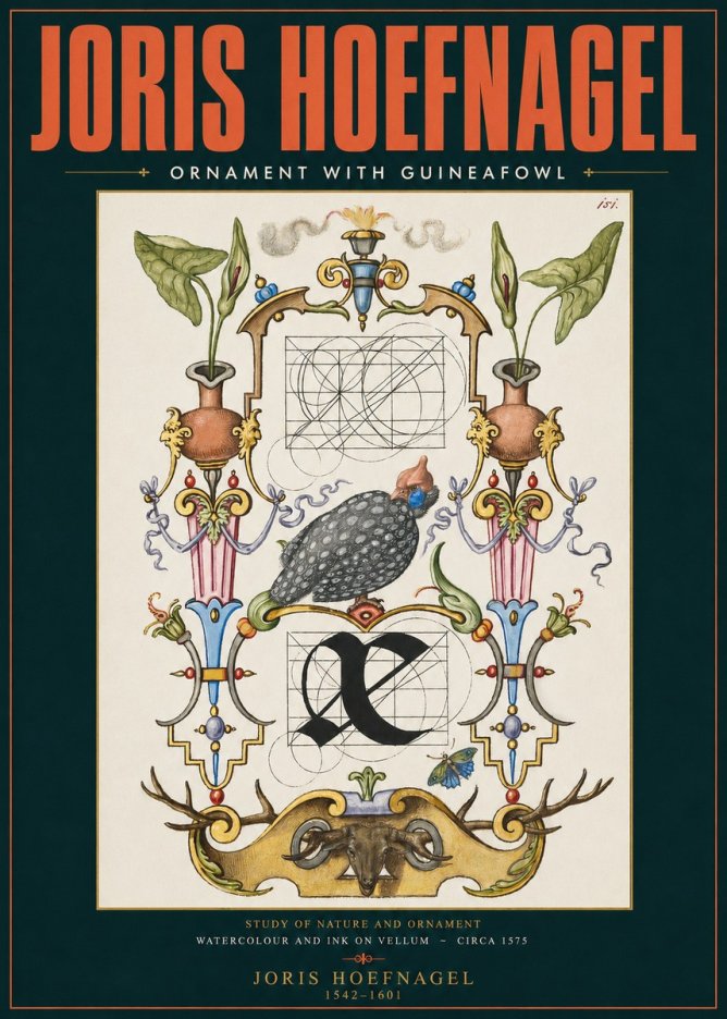 Joris Hoefnagel Ornament with Guineafowl No2 - Poster
