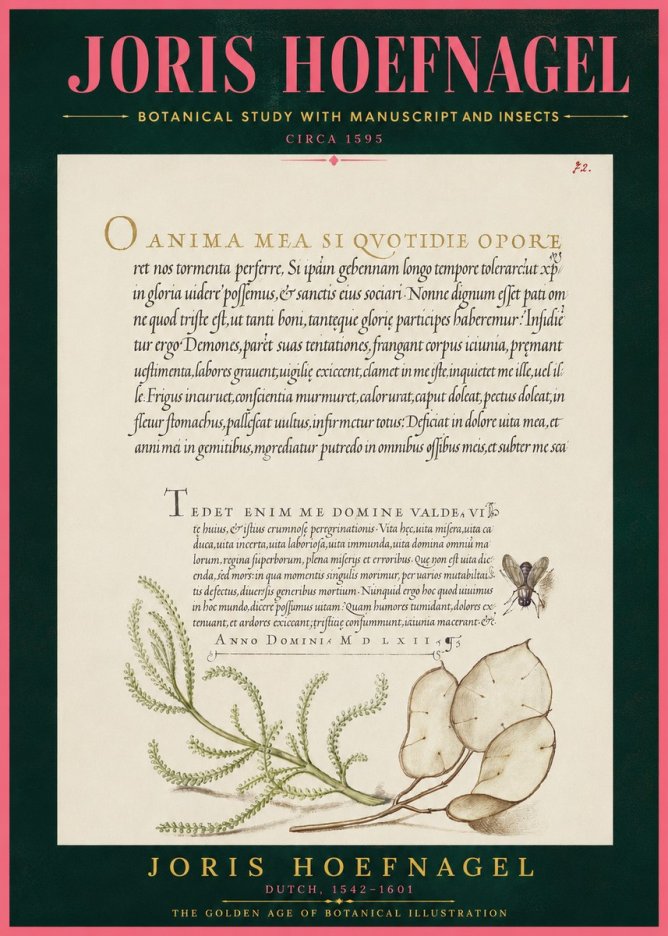 Joris Hoefnagel Botanical Study with Manuscript and Insects No4 - Poster