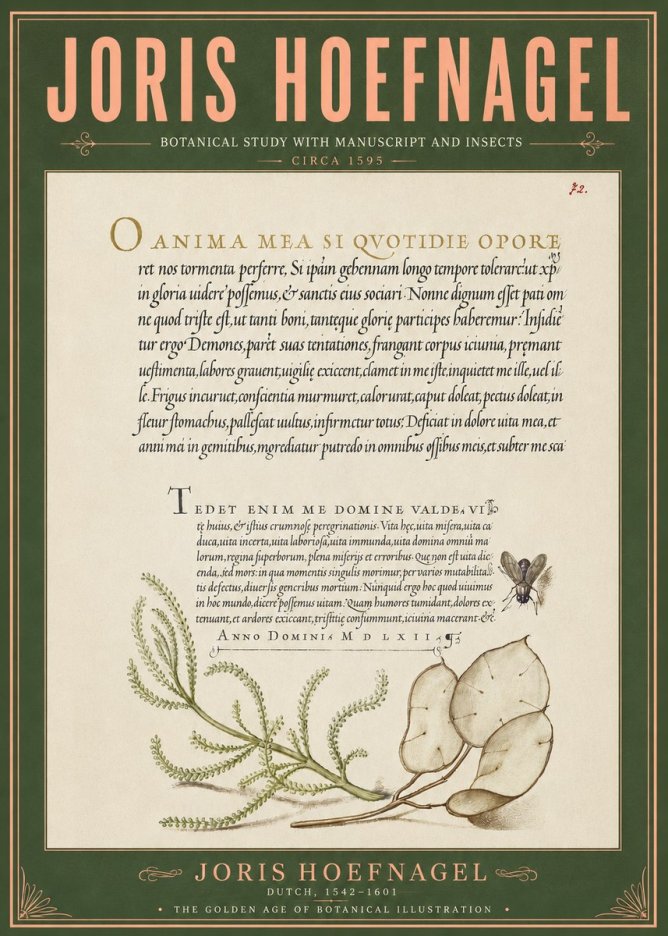 Joris Hoefnagel Botanical Study with Manuscript and Insects No6 - Poster