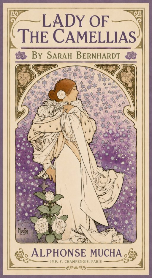 Mucha Lady of the Camellias No6 - Poster