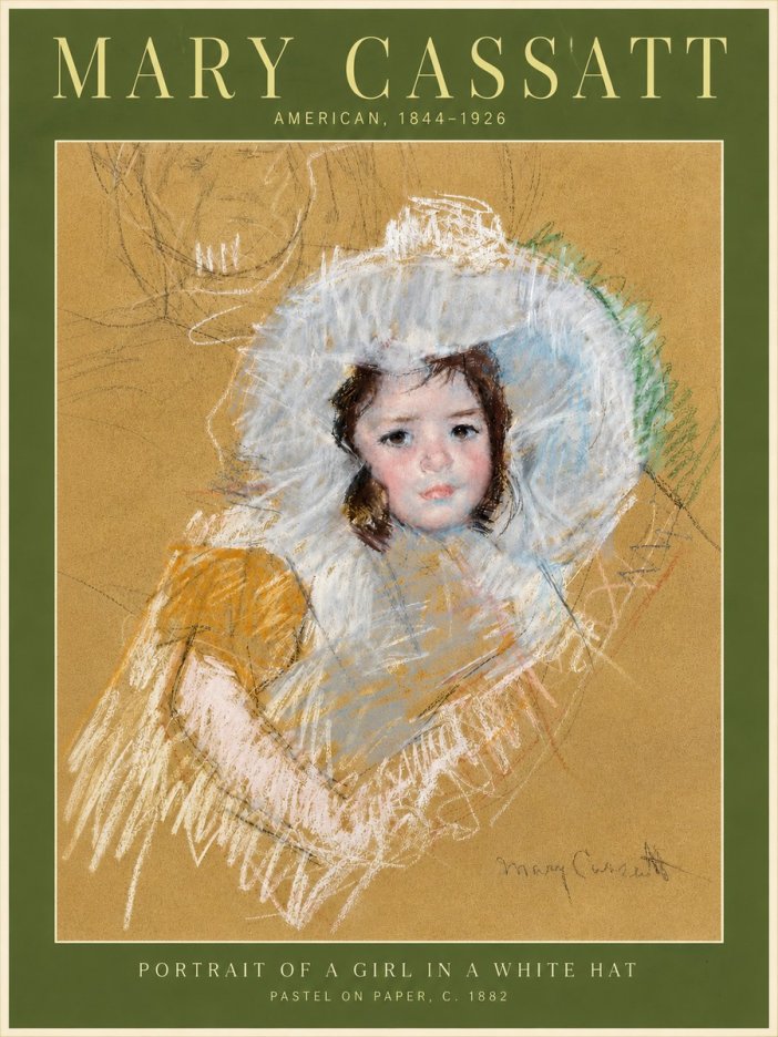 Mary Cassatt Portrait of a Girl in a White Hat No4 - Poster