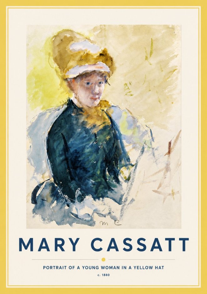 Mary Cassatt Portrait of a Young Woman in a Yellow Hat No5 - Poster