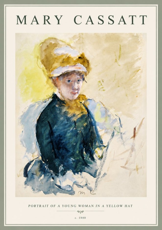Mary Cassatt Portrait of a Young Woman in a Yellow Hat No6 - Poster