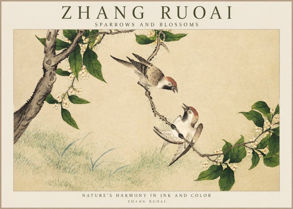 Zhang Ruoai Sparrows and Blossoms No1 - Poster