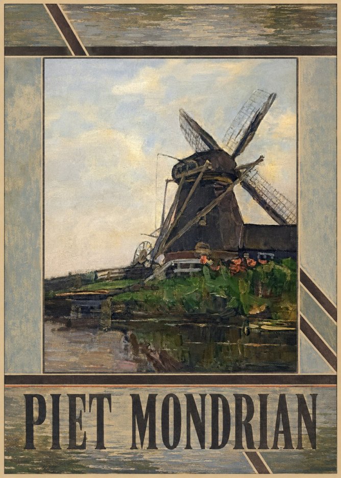 Piet Mondrian Windmill by the Water I No5 - Poster
