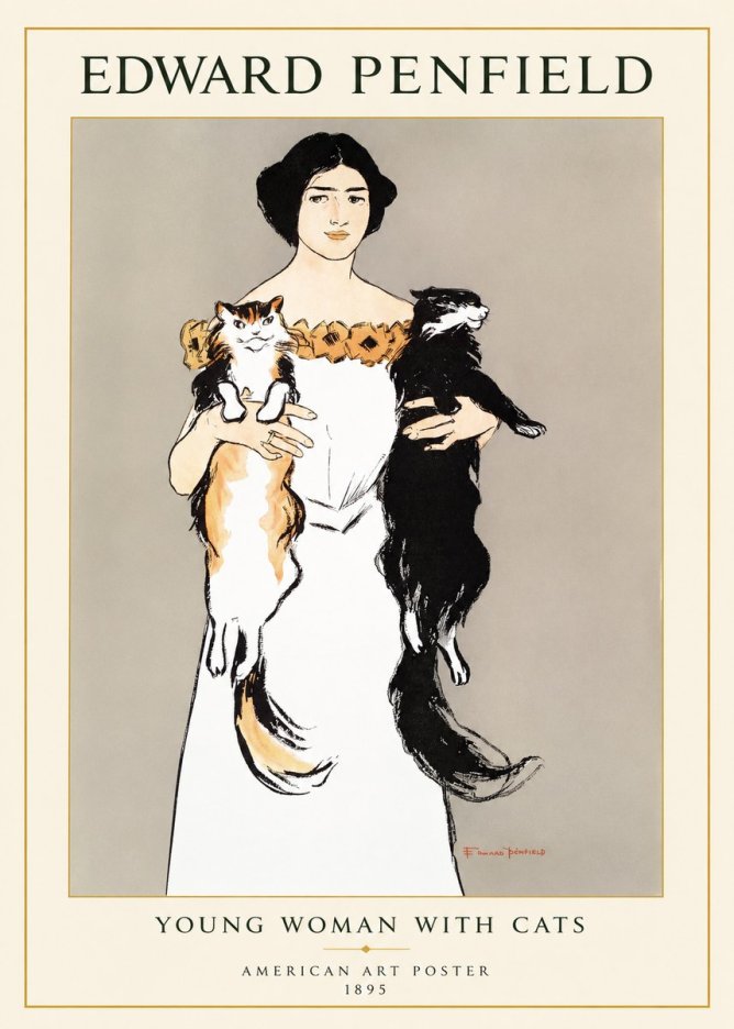Edward Penfield Young Woman with Cats No1 - Poster