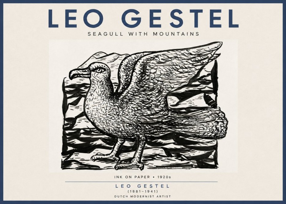 Leo Gestel Seagull with Mountains No4 - Poster