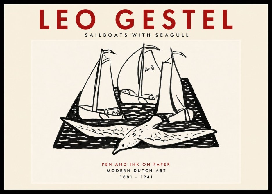 Leo Gestel Sailboats with Seagull No4 - Poster