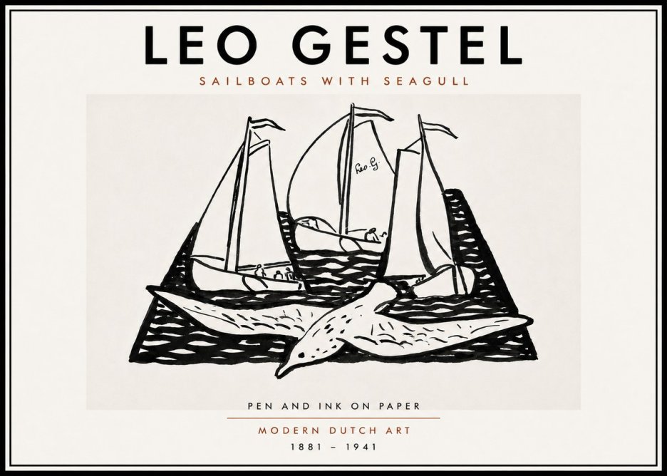 Leo Gestel Sailboats with Seagull No6 - Poster