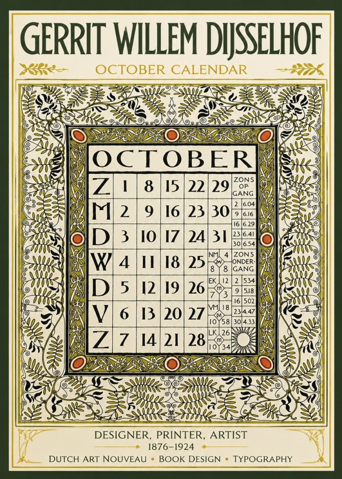 Gerrit Willem Dijsselhof October - Calendar Page No6 - Poster