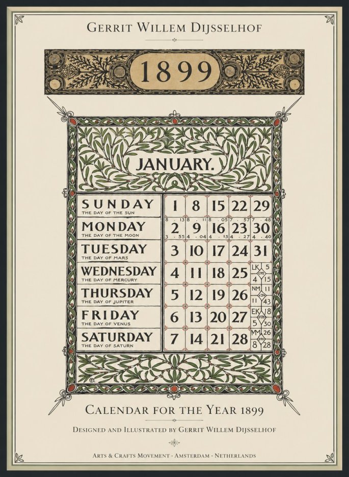 Gerrit Willem Dijsselhof January. Calendar for 1899. No2 - Poster