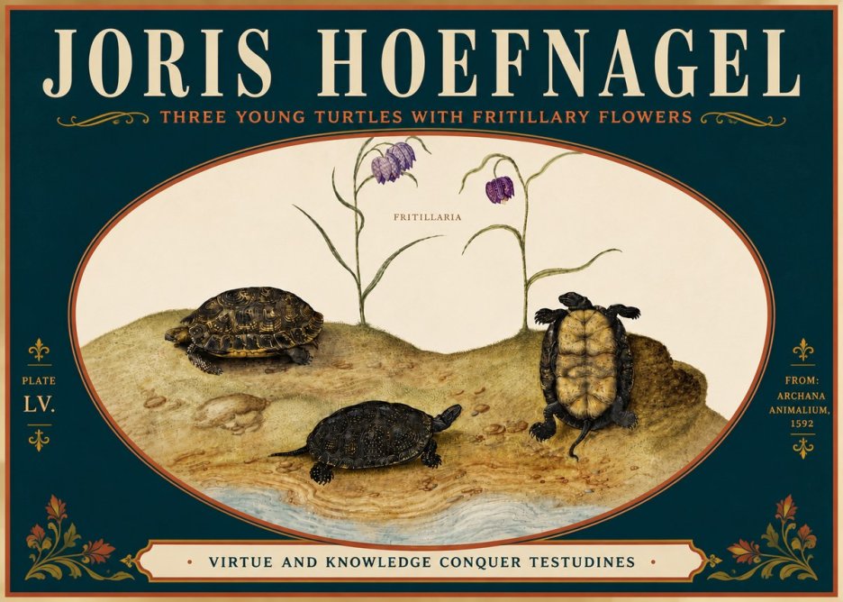 Joris Hoefnagel Three Young Turtles with Fritillary Flowers No6 - Poster