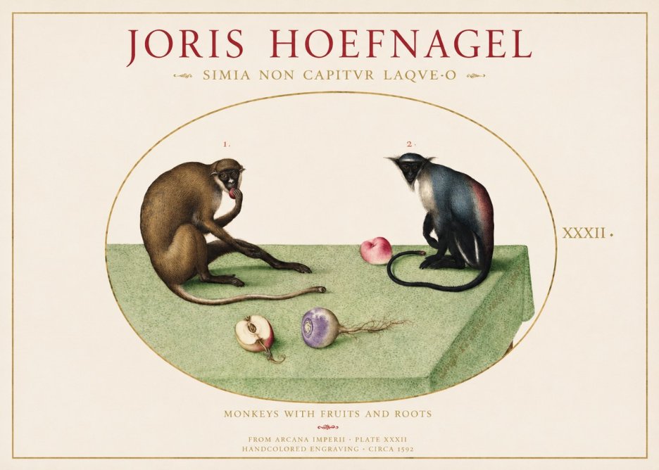 Joris Hoefnagel Monkeys with Fruits and Roots No1 - Poster