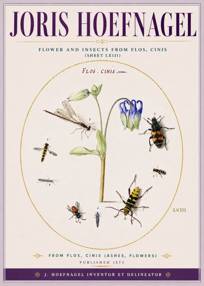 Joris Hoefnagel Insects and a Flower Study No5 - Poster