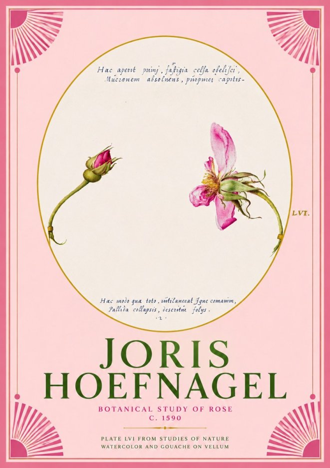 Joris Hoefnagel Botanical Study of Rose No2 - Poster