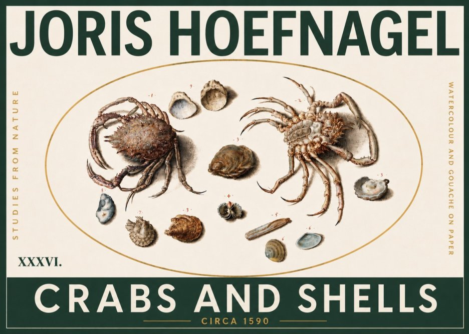 Joris Hoefnagel Crabs and Shells - Studies from Nature No5 - Poster