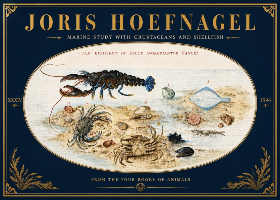 Joris Hoefnagel Marine Study with Crustaceans and Shellfish No6 - Poster