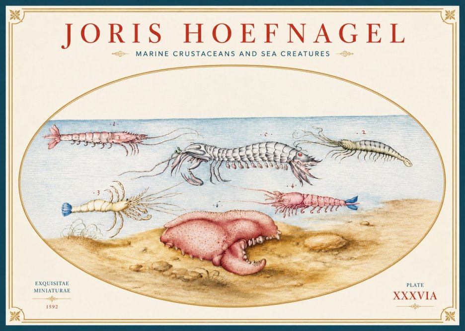 Joris Hoefnagel Marine Crustaceans and Sea Creature No3 - Poster