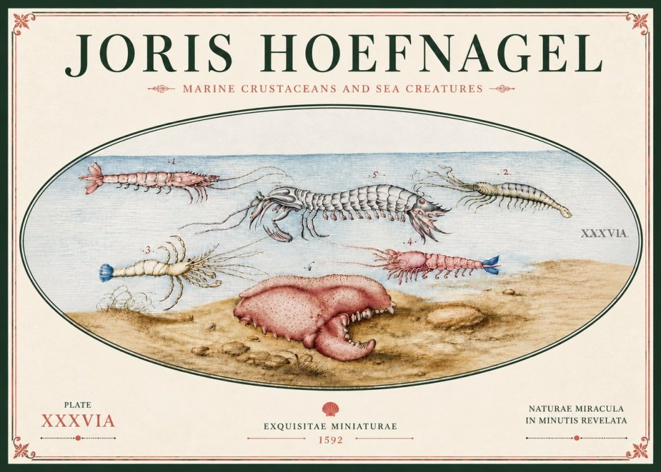 Joris Hoefnagel Marine Crustaceans and Sea Creature No6 - Poster