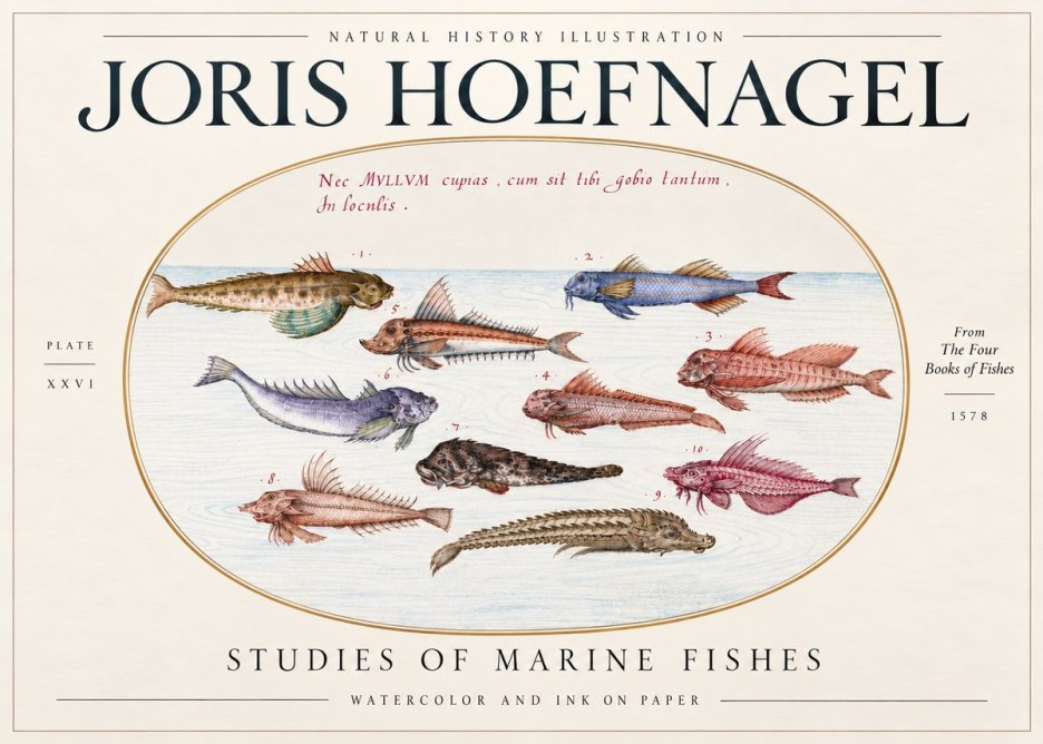 Joris Hoefnagel Studies of Marine Fishes No3 - Poster