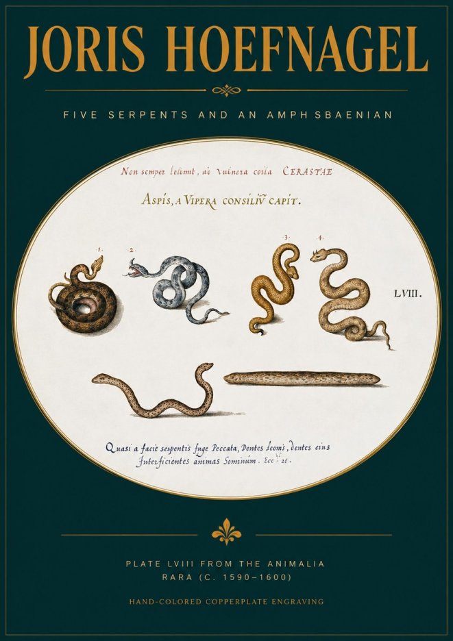 Joris Hoefnagel Five Serpents and an Amphisbaenian No2 - Poster