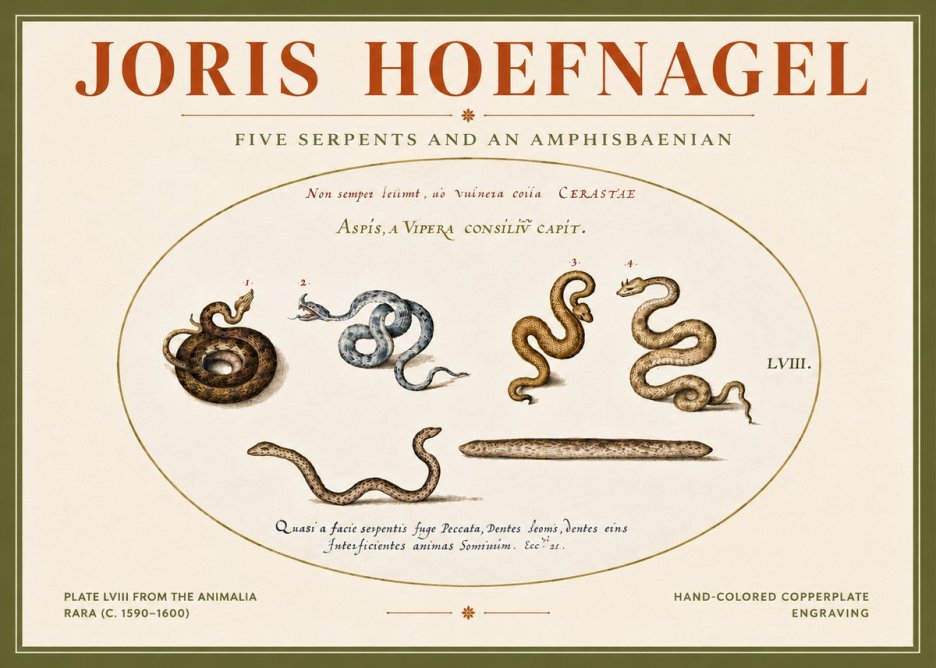 Joris Hoefnagel Five Serpents and an Amphisbaenian No4 - Poster