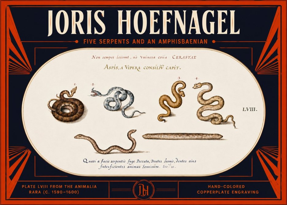 Joris Hoefnagel Five Serpents and an Amphisbaenian No5 - Poster