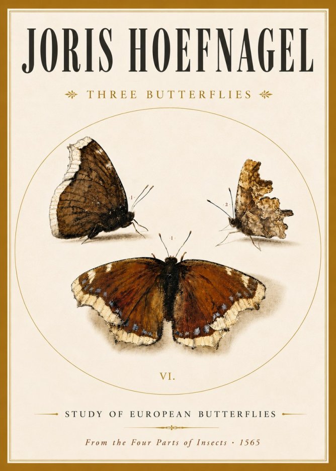 Joris Hoefnagel Three Butterflies I No6 - Poster