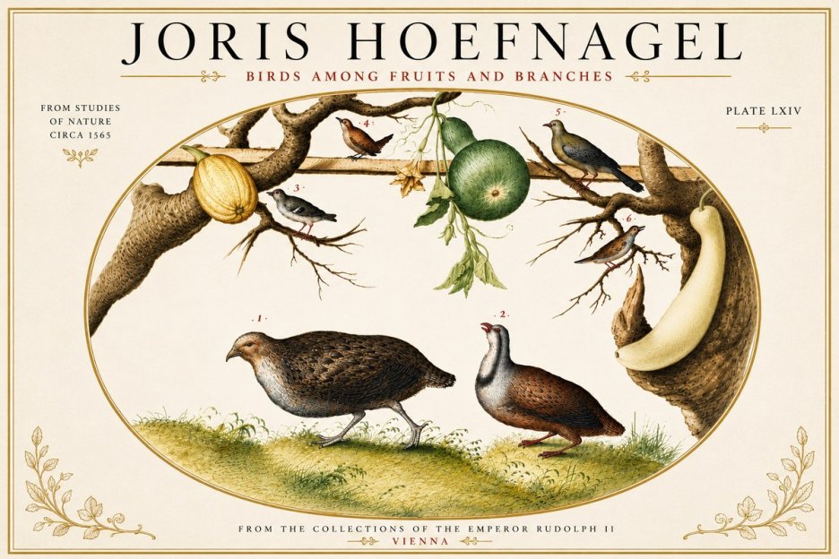 Joris Hoefnagel Birds Among Fruits and Branches No6 - Poster
