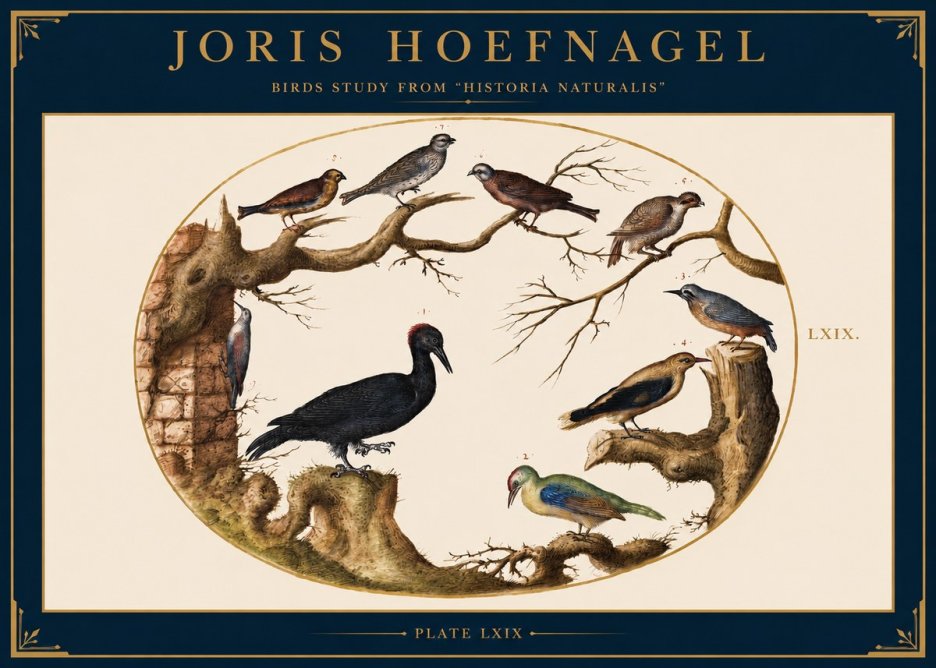 Joris Hoefnagel Birds in an Oval Frame No3 - Poster