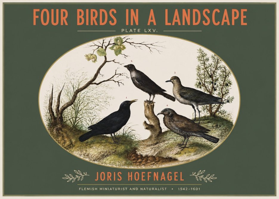 Joris Hoefnagel Four Birds in a Landscape No3 - Poster