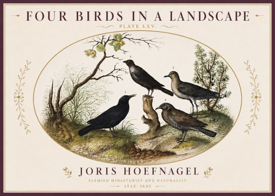 Joris Hoefnagel Four Birds in a Landscape No4 - Poster