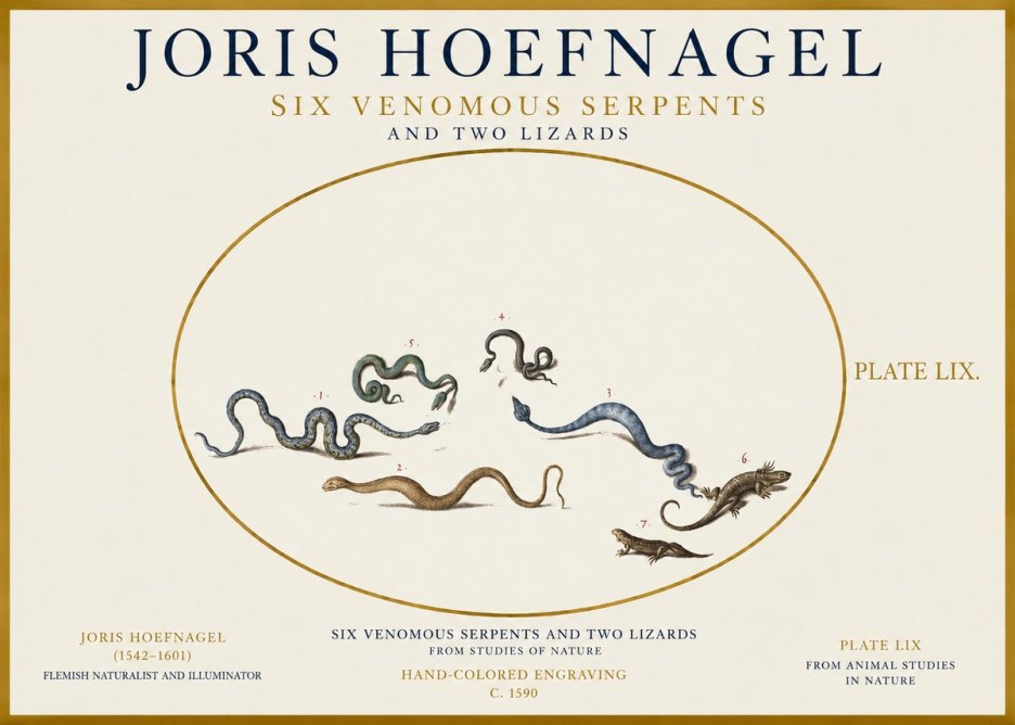 Joris Hoefnagel Six Venomous Serpents and Two Lizards No1 - Poster