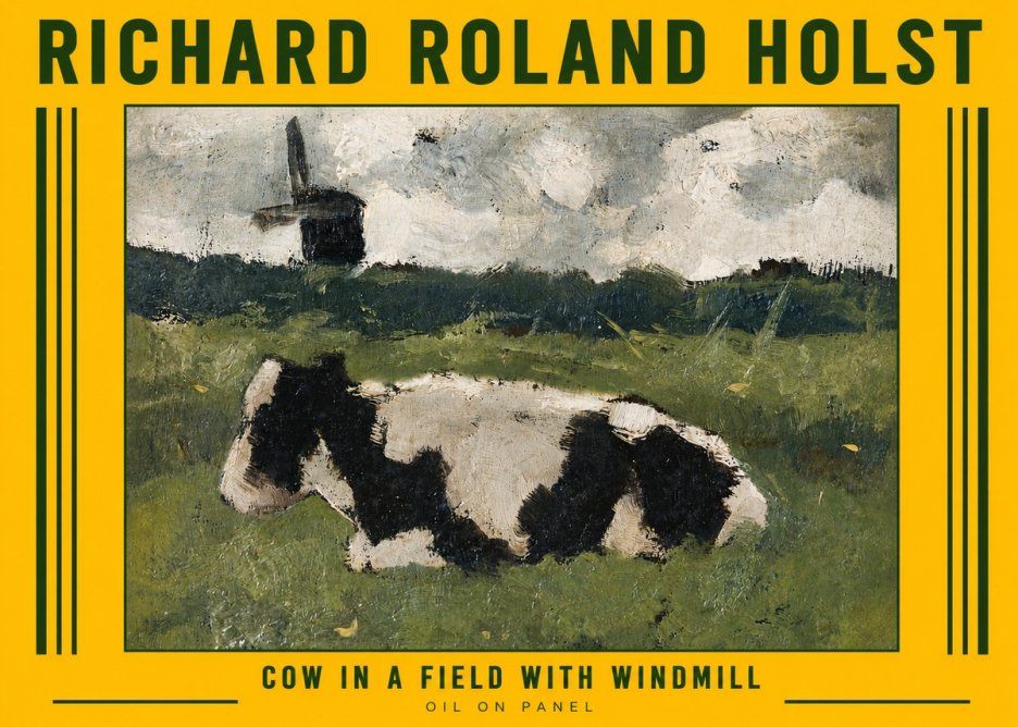 Richard Roland Holst Cow in a Field with Windmill No6 - Poster
