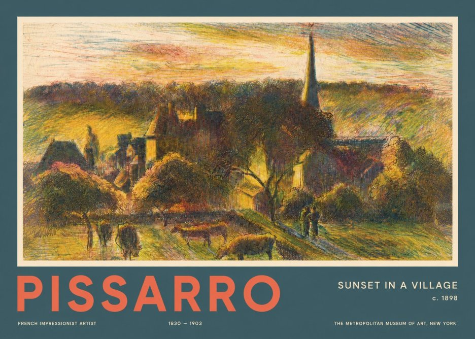 Pissarro Sunset in a Village No2 - Poster