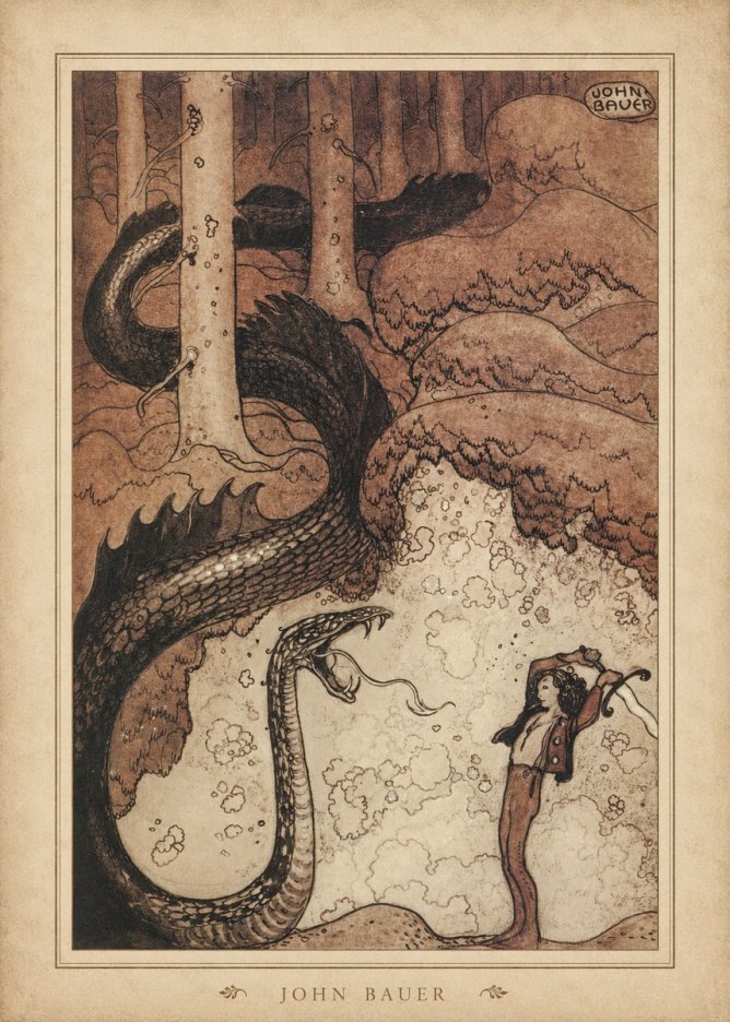 John Bauer The Boy and the Serpent No4 - Poster