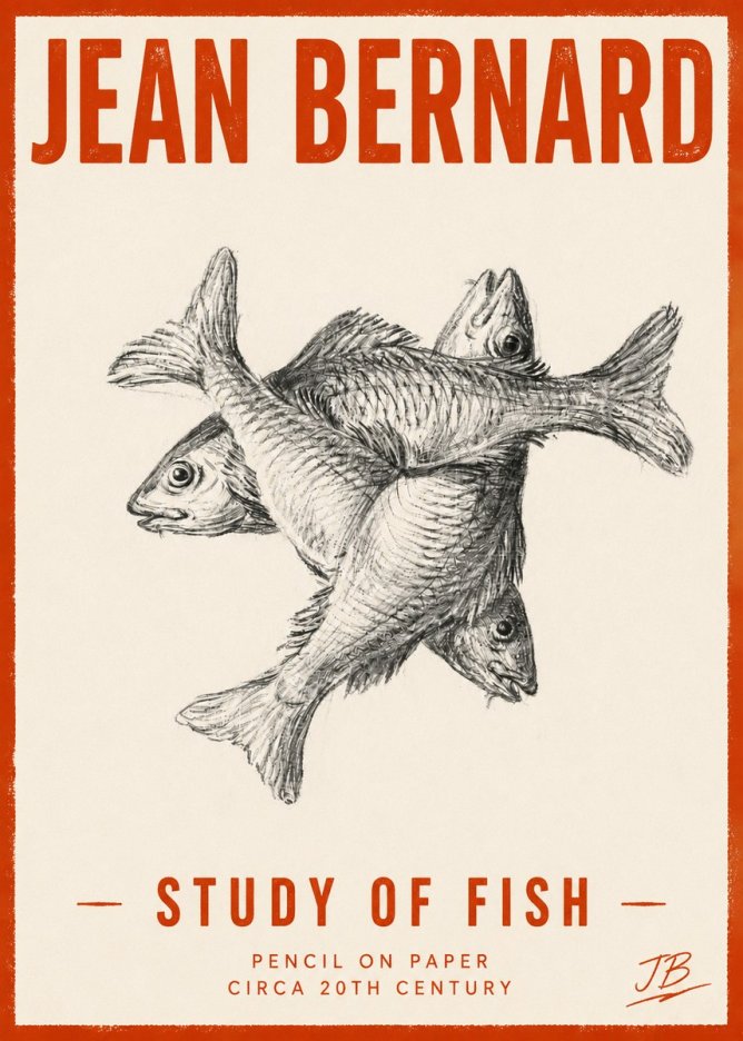 Jean Bernard Study of Fish No5 - Poster