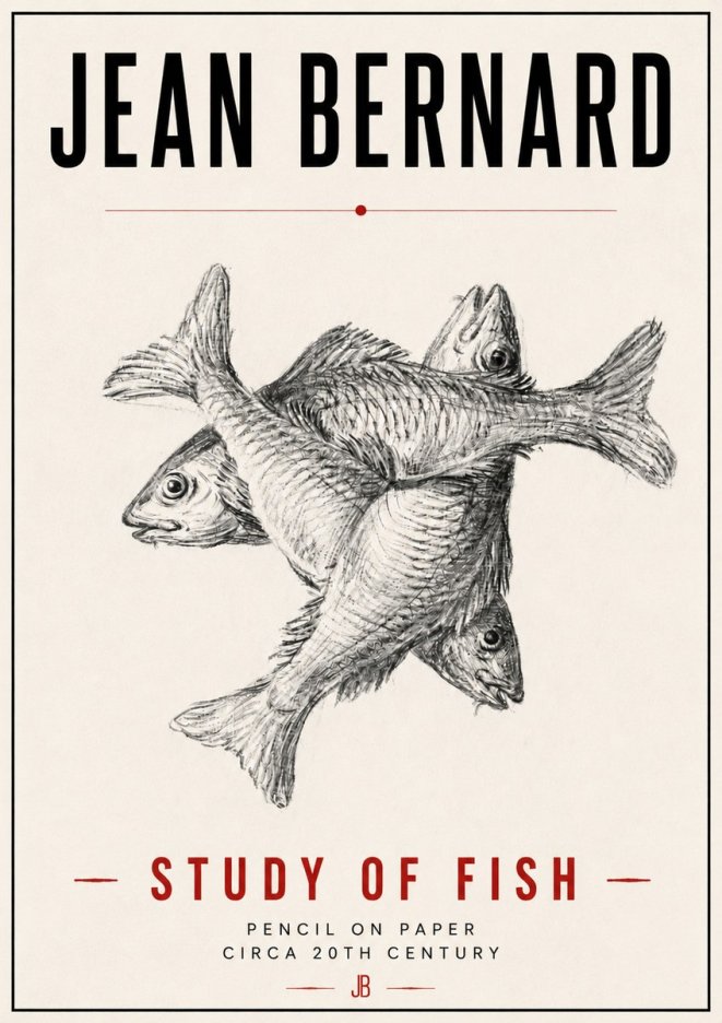 Jean Bernard Study of Fish No6 - Poster