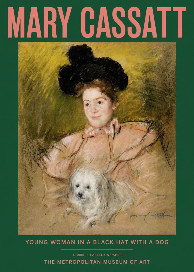 Mary Cassatt Young Woman in a Black Hat with a Dog No2 - Poster