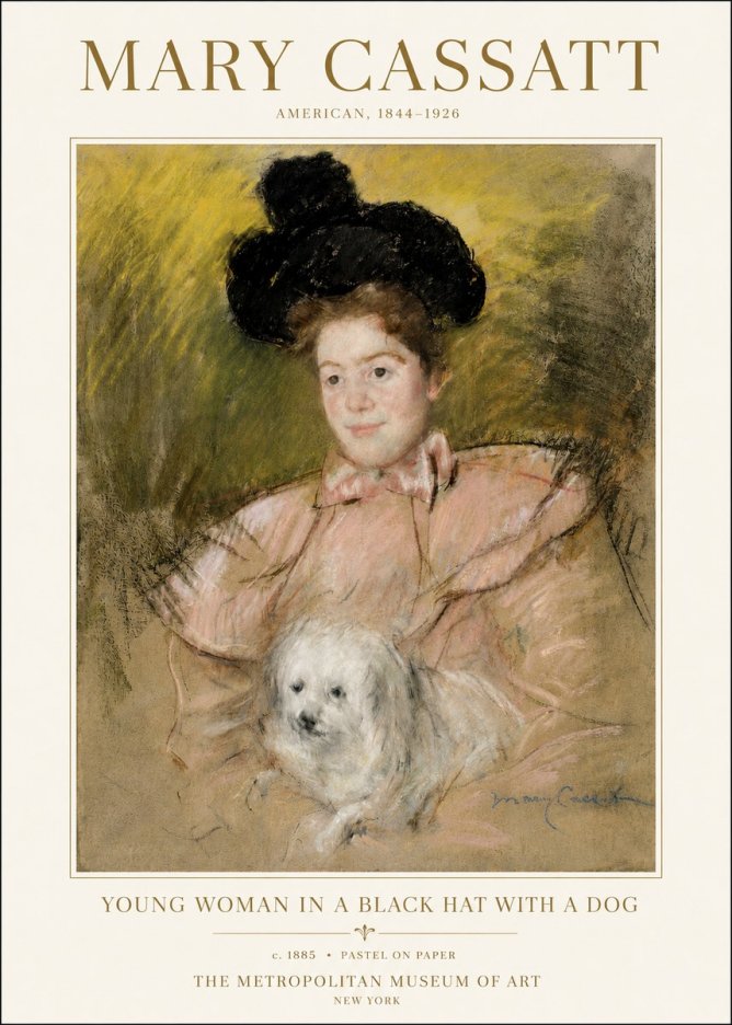 Mary Cassatt Young Woman in a Black Hat with a Dog No3 - Poster