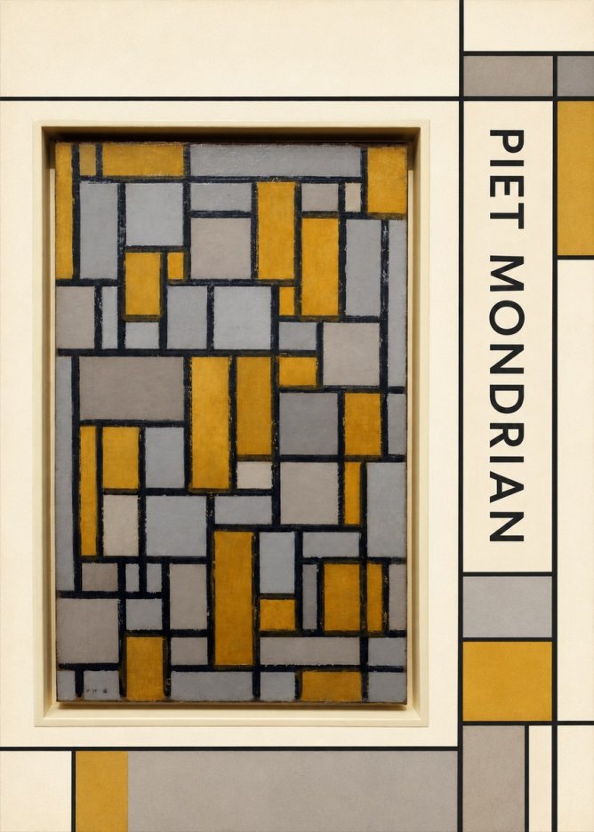 Piet Mondrian Composition in Grey and Yellow No2 - Poster