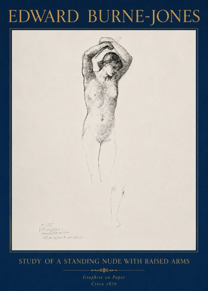 Edward Burne-Jones Standing Nude with Raised Arms (Study) No4 - Poster
