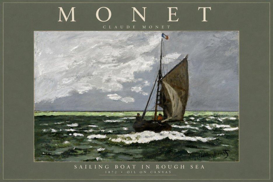 Monet Sailing Boat in Rough Sea No4 - Poster